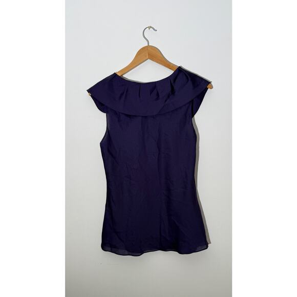 Ann Taylor Deep Purple Ruffled Portrait Neckline Sleeveless Blouse, Size 10P - Picture 3 of 8